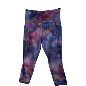 Athleta Medium Salutation II Capri Leggings Blue Pink Purple High Waist Rise 20”